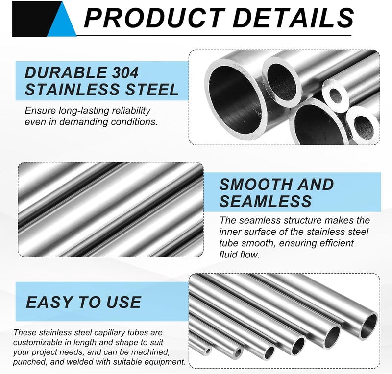 uxcell 304 Stainless Steel Tube, 4mm ID 10mm OD 305mm Length Round Seamless Straight Steel Metal Capillary Pipe Tubing for Industry DIY Projects - Image 4